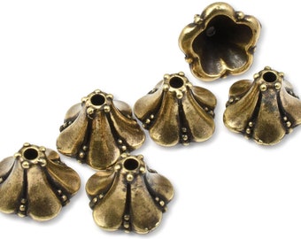 Large Brass Bead Caps - TierraCast Bell Flower Cone Brass Oxide Beadcaps - Tierra Cast Bronze Bead Caps (PAC6)