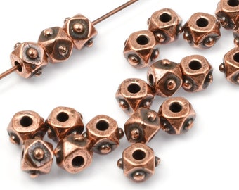 Antique Copper Beads - TierraCast 4mm Faceted Cube Bead Copper Plate - Bali Style Copper Spacer Heishi Beads  (PS547)