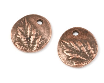 Antique Copper Small Berry Leaf Charm by Nunn Design - 1/2" 12.5mm Diameter Small Copper Charm - Woodland Nature Charms for Jewelry Making