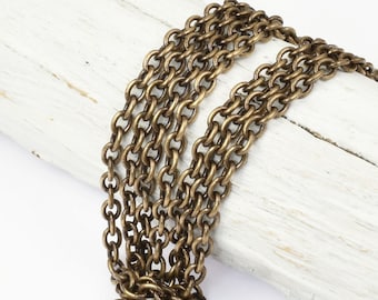 25 Foot Bulk Spool ANTIQUE BRASS Chain - Slender Cable Chain 2mm x 3mm - Brass Oxide Bronze Loose Chain for Jewelry and Necklaces 20-0725-27