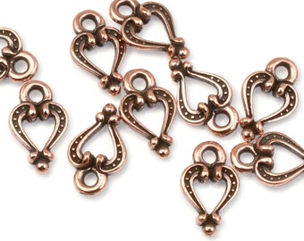 Tiny Antique Copper Heart Charms - TierraCast Cordial Heart Drop - 11mm x 7mm Small Heart Copper Charms for Jewelry Making (P655)