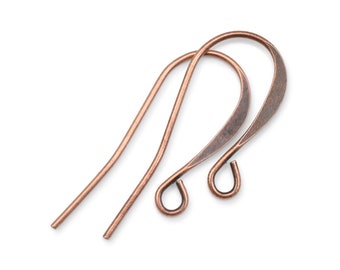 48 Antique Copper Plated Earring Wires - Matte Dark ANTIQUE COPPER Plated Earring Findings Tall French Hooks Earring Hooks Wires   #FB700