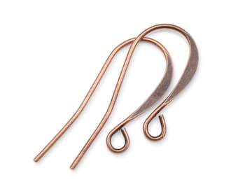 144 Antique Copper Plated Earring Wires - Matte Dark Copper Plated Earring Findings Tall French Hooks Earring Hooks Wires (FB1)