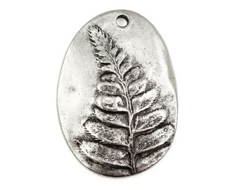 Antique Silver Fern Pendant by Nunn Design - 31mm x 22mm Silver Pendant - Large Fern Charm Nature Woodland Rustic Jewelry Pendant