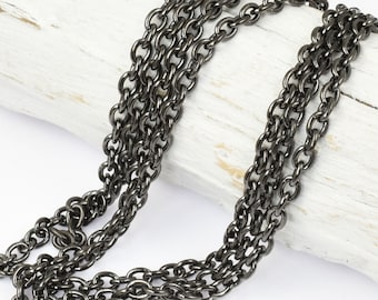 Delicate GUNMETAL Chain - 2mm x 3mm Fine Link Cable Chain - Loose Shiny Gun Metal Chain for Jewelry and Necklaces - USA Made