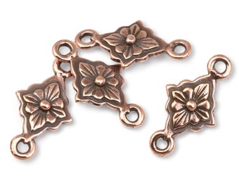 TierraCast Reina Link - 10mm x 19mm Antique Copper Link Findings for Bracelets and Earrings - Floral Star Motif (P2573)