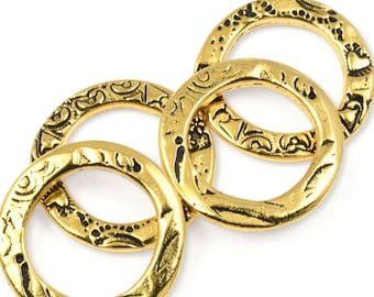 Bohemian Ring Charms TierraCast 3/4" FLORA RING Pendants Antique Gold Charms Links for Jewelry Making Etched Look Gold Ring (P2506)