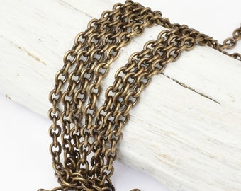 Delicate ANTIQUE BRASS Chain - 2mm x 3mm Fine Link Cable Chain - Loose Bronze Chain for Jewelry and Necklaces  USA Made - 20-0725-27
