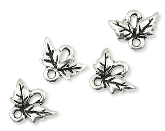 Antique Silver Small Oak Leaf Links - Double Leaf Connector Findings for Fall Jewelry - Autumn Leaf Charms (P2520)