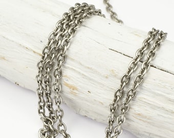 Delicate ANTIQUE SILVER Chain - 2mm x 3mm Fine Link Cable Chain - Loose Dark Silver Chain for Jewelry and Necklaces - USA Made 20-0725-12