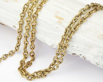 Delicate ANTIQUE GOLD Chain - 2mm x 3mm Fine Link Cable Chain - Loose Fine Small Dark Gold Chain for Jewelry and Necklaces - USA Made