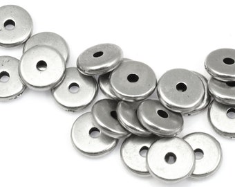 20 Beads - 7mm Dark Antique Silver Beads - TierraCast 7mm Disk Washer Heishi Beads - Antique Pewter Flat Disk Beads for Jewelry Making PS537