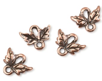 Antique Copper Charms Small Oak Leaf Links - Double Leaf Connector Findings for Fall Jewelry - Autumn Leaf Charms (P2523)