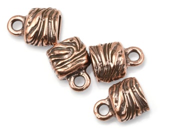 6mm x 2mm ANTIQUE COPPER Jardin Crimp End Cap by TierraCast - Copper Plated Pewter Cord Ends for Multiple Strands of Leather Cord (P2685)