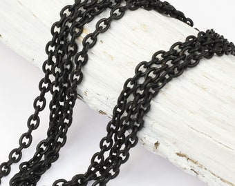 Delicate MATTE BLACK Chain - 2mm x 3mm Fine Link Cable Chain - Dark Matte Black Loose Unfinished Chain for Jewelry and Necklaces 20-0725-13