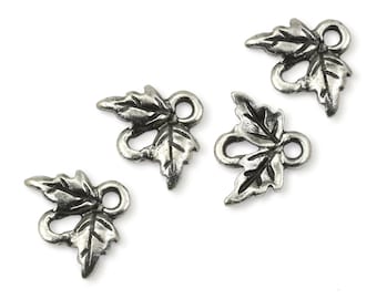 Dark Antique Silver Small Oak Leaf Links - Double Leaf Connector Findings for Fall Jewelry - Autumn Leaf Charms (P2518)