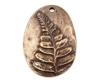 Antique Copper Fern Pendant by Nunn Design - 31mm x 22mm Copper Pendant - Large Fern Charm Nature Woodland Rustic Jewelry Pendant