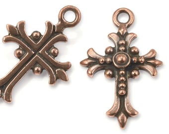 Cross Pendants Antique Copper Pendants Fleur Cross Charm Fleur de Lis French Lily TierraCast Pewter Dark Copper  (P936)