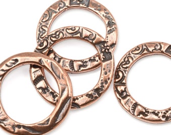 Bohemian Ring Charms TierraCast 3/4" FLORA RING Pendants Antique Copper Charms Links for Jewelry Making Etched Look Copper Ring (P1769)