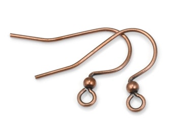 144 Piece Bulk Bag of Antique Copper Earring Wires with 2mm Ball Accent - Copper Plated Earring Findings - Medium/Large French Hook Ear Wire