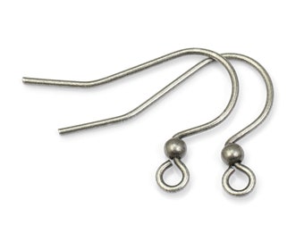 48 Pieces of Dark ANTIQUE SILVER Earring Wires with 2mm Ball Accents - Plated Earring Findings - Medium/Large French Hook Ear Wires  FB702