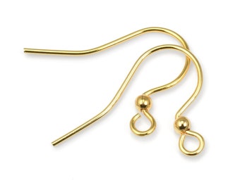 144 Piece Bulk Bag of Gold Earring Wires with 2mm Ball Accents - Gold Plated Earring Findings - Medium/Large French Hook Ear Wires