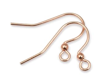 48 Pieces of BRIGHT COPPER Earring Wires with 2mm Ball Accents - Copper Plated Earring Findings - Medium/Large French Hook Ear Wires  FB702
