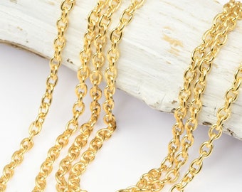 Delicate BRIGHT GOLD Chain - 2mm x 3mm Fine Link Cable Chain - Loose Fine Small Shiny Gold Plated Chain for Jewelry and Necklaces - USA Made