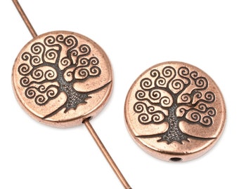 Antique Copper Tree of Life Beads - TierraCast Puffed Tree Copper Beads for Nature Jewelry or Yoga Meditation Jewelry - 2 or more (P1775)