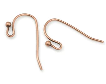 24 Antique Copper Earring Wires - 27mm Earring Hook with 2mm Ball - Copper Ear Findings French Hooks Fish Hook Wires for Copper Earrings