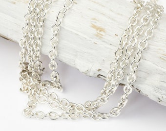 Delicate BRIGHT SILVER Chain - 2mm x 3mm Fine Link Cable Chain - Loose Shiny Silver Chain for Jewelry and Necklaces - USA Made