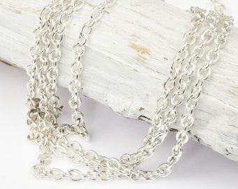 25 Foot Bulk Spool Delicate BRIGHT SILVER Chain - 2mm x 3mm Fine Link Cable Chain - Silver Chain for Jewelry and Necklaces - USA Made