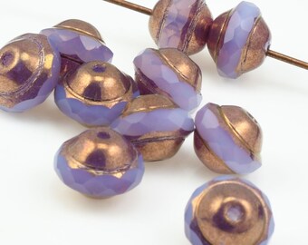 10 Pieces - 8mm x 10mm Saturn Beads - Lilac Purple Satin with Bronze Finish - Purple Beads for Jewelry Making - Firepolished Czech Glass