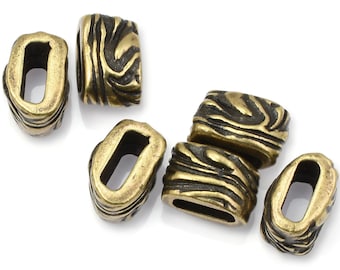 6mm x 2mm ANTIQUE BRASS Jardin Barrel Bead Crimp - TierraCast Beads for Leather - Findings to Hold Multiple Strands of Leather Cord P2678