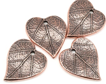 Antique Copper Charms - Double Sided Heart Leaf Charms - 15mm x 17mm Autumn Leaves by TierraCast for Fall Jewelry Making (P1717)