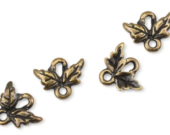 Antique Brass Charms Small Oak Leaf Links - Double Leaf Connector Findings for Fall Jewelry - Autumn Leaf Charms (P2522)