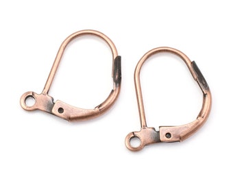 12 Antique Copper Leverback Earring Findings - Plated Copper Lever Back Earring Hooks Ear Wires Copper Earring Ear Findings (FSAC42)