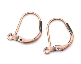 144 Leverback Earring Findings - ANTIQUE COPPER Lever Back Earring Hooks Ear Wires - Plated Matte Dark Copper Earring Ear Findings (FSAC42)