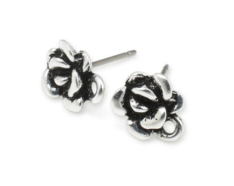 Silver Succulent Post Earring Findings - TierraCast Succulent Ear Findings Studs for Plant Jewelry - Succulent Lovers (P1988)