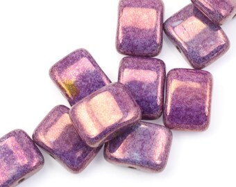 12mm x 8mm Short Rectangle Czech Glass Beads - Purple Luster Opaque - Ravens Journey Glass Beads #750