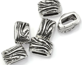 6mm x 2mm Antique Silver Jardin Barrel Bead Crimp - TierraCast Beads for Leather - Findings to Hold Multiple Strands of Leather Cord P2675