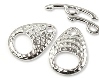 Silver Toggle Clasp Findings White Bronze Finish Silver Color Clasps Hammertone Ellipse Toggle Sets Textured Metal Toggle TierraCast (PF111)