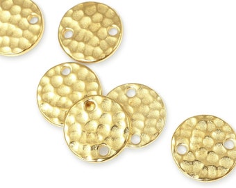 TierraCast Bright Gold Hammertone Link Findings - 11mm Gold Circle Links - Textured Metal Gold Charms Two Hole (PF120)