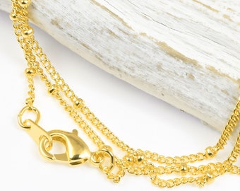 Bulk Bag of 12 Thin Delicate 24" Finished Necklace Chain - Bright Gold Plated Chain - Skinny 1mm Thick with 2mm Bead Satellite Chain