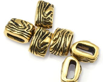 6mm x 2mm ANTIQUE GOLD Jardin Barrel Bead Crimp - TierraCast Beads for Leather - Findings to Hold Multiple Strands of Leather Cord P2677