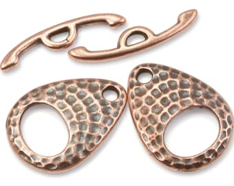 Copper Toggle Clasp Findings - Antique Copper Findings - TierraCast HAMMERTONE ELLIPSE Clasps - Textured Metal (PF169)