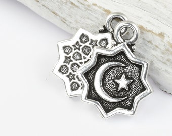 TierraCast Crescent Moon and Star Charm - 16mm x 20mm Antique Silver Charm for Faith Jewelry (P2610)