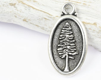 Antique Silver Redwood Charm - TierraCast Woodland Collection Nature Charms - Tree Pendant Tree Charm for Plant Jewelry (P2538)