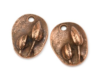 13mm x 10mm Antique Copper Charm - Prairie Pod Flower Minimalist Charm - Small Rustic Organic Floral Nature Woodland Charm by Nunn Design