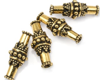 BALI BARREL Bead - Antique Gold Beads - 17mm Bali Style Barrel Tube Beads by TierraCast Pewter